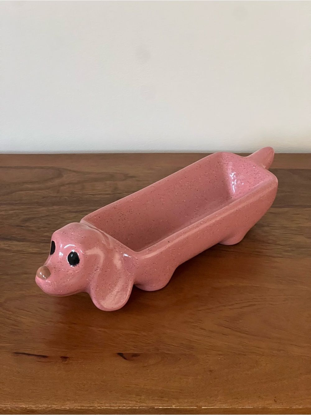 Vintage MCM Pink Speckled Ceramic Dachshund Trinket Dish - Picture 8 of 13
